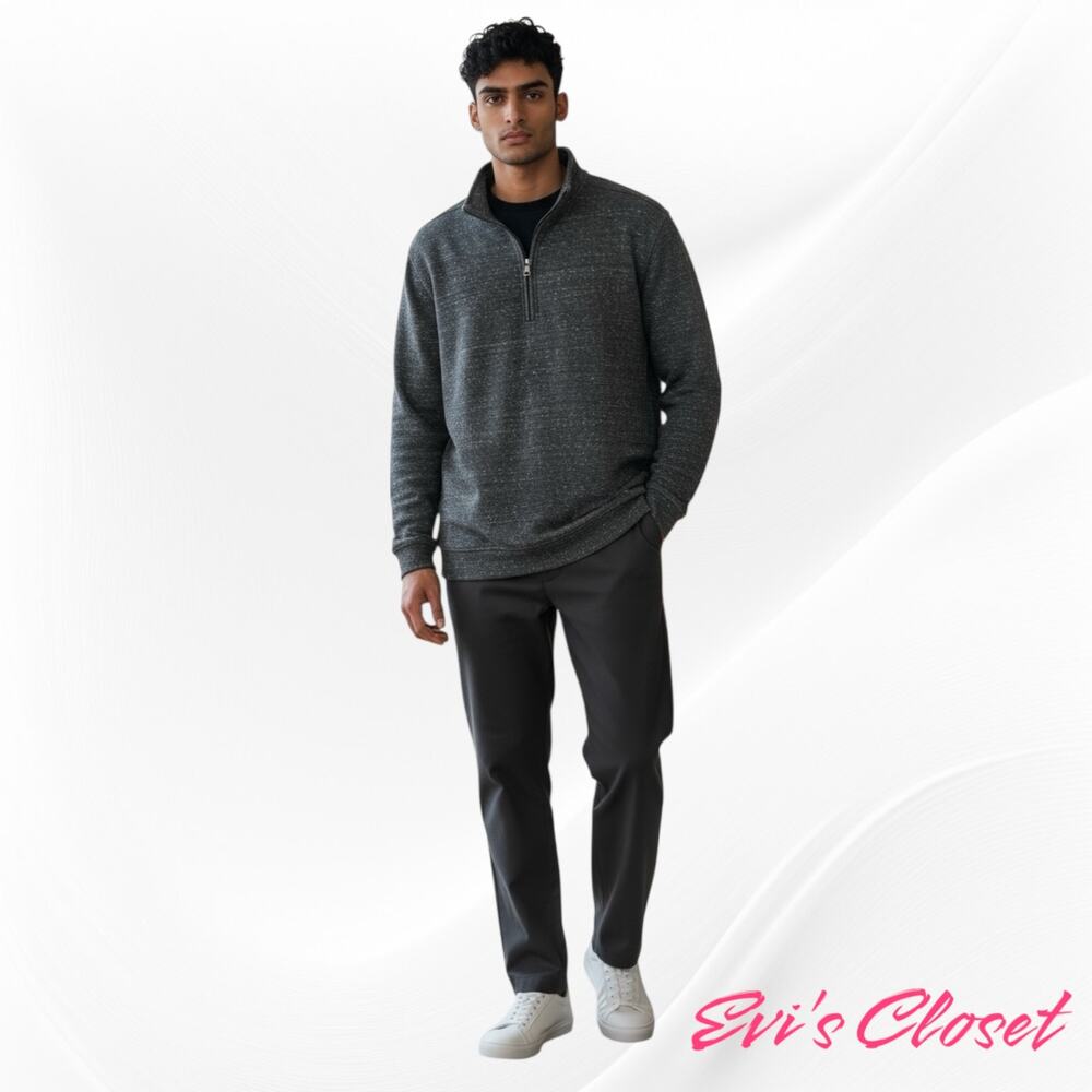 Fair Lane Classic Men's 1/4 Zip Knitted Sweater Sweatshirt Dark Grey Sz L